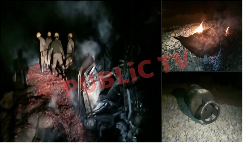 ಸಿಲಿಂಡರ್ ಸಾಗಾಟ ಲಾರಿ, ಟಿಪ್ಪರ್ ಮಧ್ಯೆ ಡಿಕ್ಕಿ – ಅಪಘಾತದ ರಭಸಕ್ಕೆ ಒಂದೊಂದಾಗಿ ಸಿಲಿಂಡರ್ ಸ್ಫೋಟ