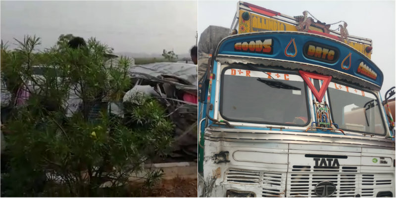 ಟೈರ್ ಬ್ಲಾಸ್ಟ್ ಆಗಿ ಡಿವೈಡರ್ ದಾಟಿ ಲಾರಿಗೆ ಡಿಕ್ಕಿ ಹೊಡೆದ ಕಾರ್-ಒಂದೇ ಕುಟುಂಬದ ಐವರ ಸಾವು