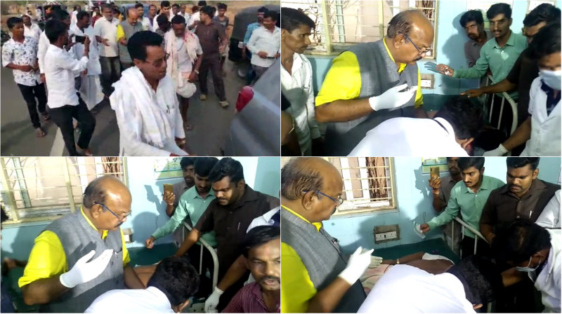 ಗಾಯಾಳುಗಳನ್ನು  ಕಾರಿನಲ್ಲಿ ಆಸ್ಪತ್ರೆಗೆ ದಾಖಲಿಸಿ ಇಂಜೆಕ್ಷನ್ ಕೊಟ್ಟ ಸಂಸದ ಜಾಧವ್