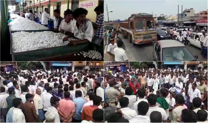 ರಸ್ತೆ ತಡೆ ನಡೆಸಿ ರಾಮನಗರ ರೇಷ್ಮೆ ಬೆಳೆಗಾರರಿಂದ ಸರ್ಕಾರದ ವಿರುದ್ಧ ಪ್ರತಿಭಟನೆ
