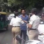 ನೋ ಪಾರ್ಕಿಂಗ್‍ನಲ್ಲಿ ಕಾರು ನಿಲ್ಲಿಸಿ ಮಹಿಳಾ ಪೊಲೀಸರಿಗೆ ಅವಾಜ್ ಹಾಕಿದ ಚಾಲಕ