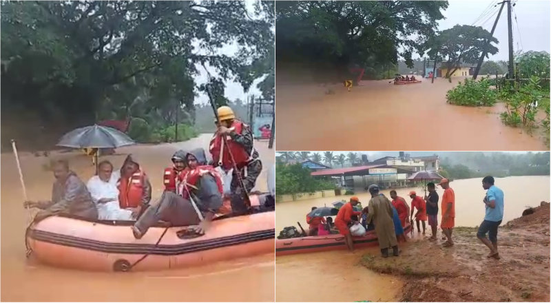 ಪ್ರವಾಹದಲ್ಲಿ ಸಿಲುಕಿದ್ದ ಜನಾರ್ದನ ಪೂಜಾರಿ ರಕ್ಷಣೆ