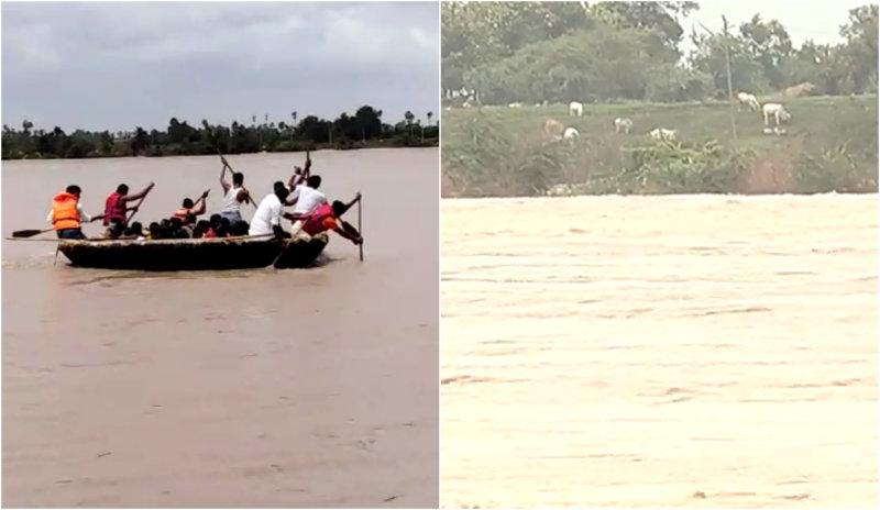ಪ್ರಾಣಭಯ ಬಿಟ್ಟು ಪ್ರವಾಹದಲ್ಲೂ ನದಿ ದಾಟುತ್ತಿದ್ದಾರೆ ಜನ