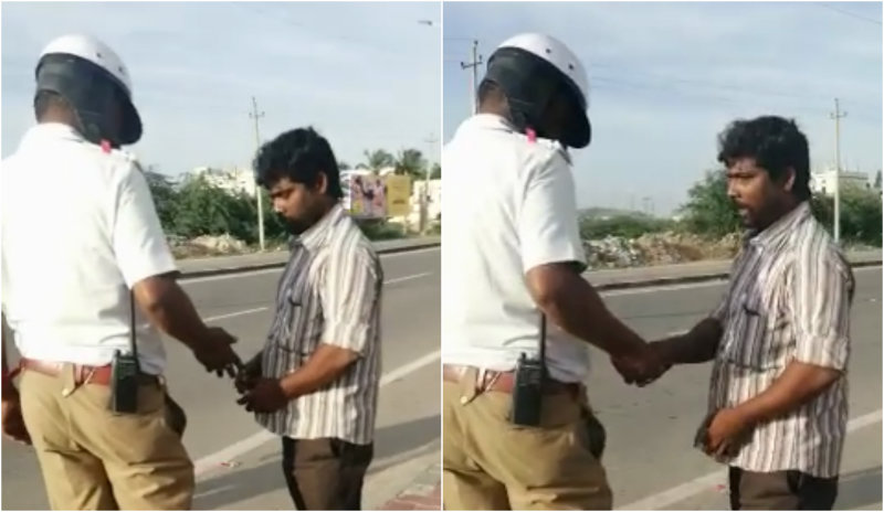 ಹಾಡಹಗಲೇ ನಡು ರಸ್ತೆಯಲ್ಲಿ ಟ್ರಾಫಿಕ್ ಎಎಸ್‍ಐನ ಲಂಚಾವತಾರ