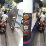 ಬಸ್, ಸೇತುವೆ ಮಧ್ಯೆ ಬೌನ್ಸ್ ಬೈಕ್ ಸರ್ಕಸ್..!