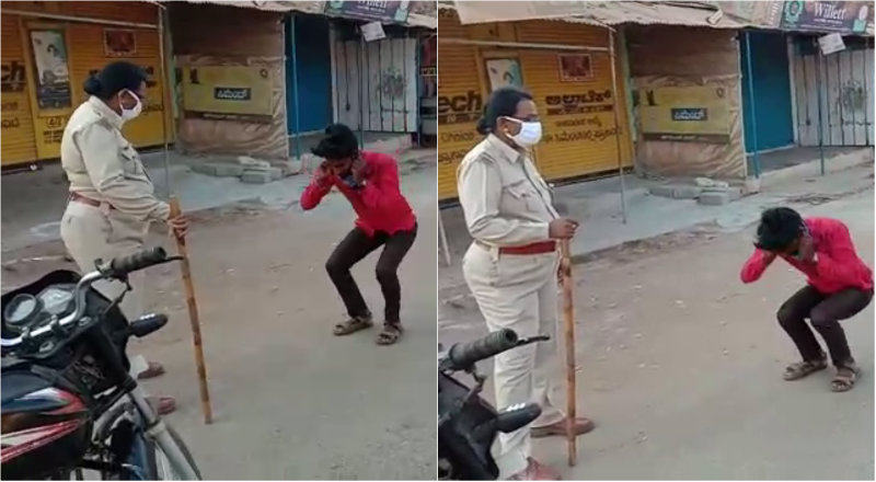 ಹೊರಗೆ ಓಡಾಡ್ತಿದ್ದ ಯುವಕನಿಗೆ ಬಸ್ಕಿ ಶಿಕ್ಷೆ