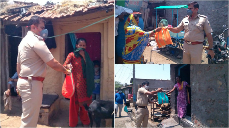 ದಿನಗೂಲಿ ಮೇಲೆ ದುಡಿಯುವ ಬಡವರಿಗೆ ಆಹಾರ ಸಾಮಾಗ್ರಿ ವಿತರಿಸಿದ ಪೊಲೀಸರು