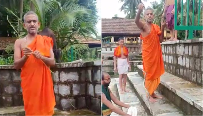 ತೆಂಗಿನ ಗರಿಯಲ್ಲಿ ಸರಳವಾಗಿ ಹಾವು ಹಿಡಿಯುವ ವಿಧಾನ ತಿಳಿಸಿದ ಪೇಜಾವರಶ್ರೀ