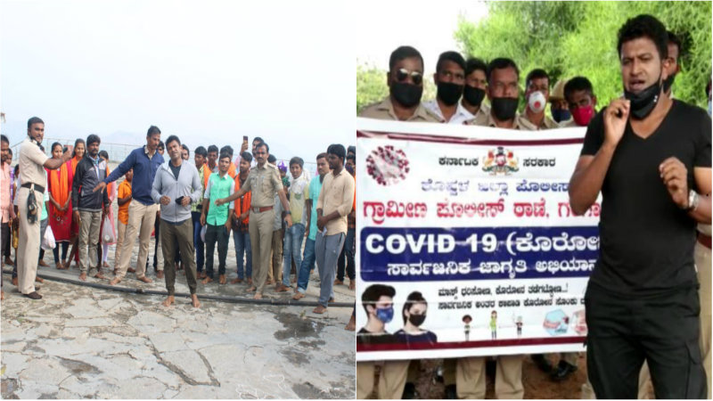ಜೇಮ್ಸ್ ಶೂಟಿಂಗ್ ವೇಳೆ ಪೊಲೀಸರ ಜೊತೆ ಕೊರೊನಾ ಜಾಗೃತಿ ಮೂಡಿಸಿದ ಅಪ್ಪು