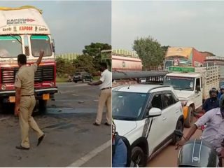 ನೆಲಮಂಗಲ ಬಳಿ ಕಂಟೈನರ್ ಲಾರಿ ಪಲ್ಟಿ- ಕಿಲೋಮೀಟರ್‌ಗಟ್ಟಲೆ ಟ್ರಾಫಿಕ್ ಜಾಮ್