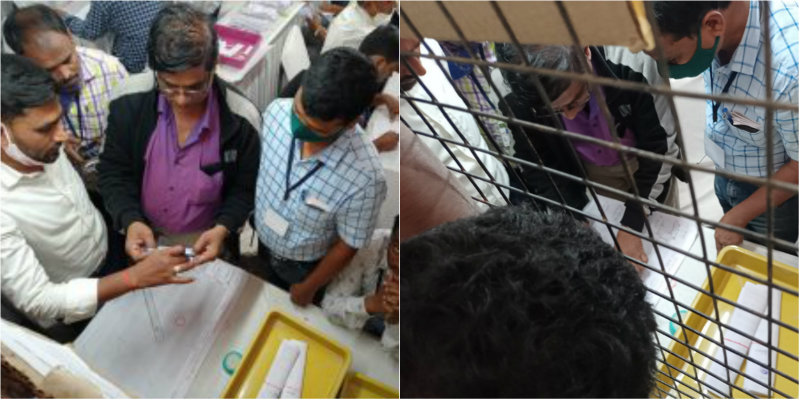 ಕೊಪ್ಪಳದಲ್ಲಿ ಮತವನ್ನ ಸ್ಕೇಲ್‍ನಿಂದ ಅಳೆದ ಸಿಬ್ಬಂದಿ