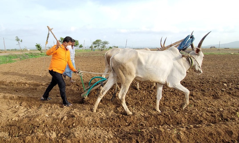 ಉಳುಮೆ ಮಾಡಿ, ಬೀಜ ಬಿತ್ತಿದ ರೇಣುಕಾಚಾರ್ಯ