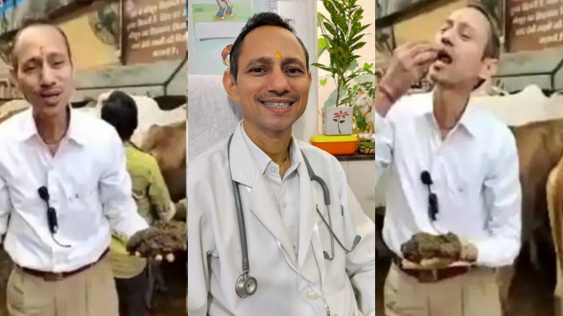 ಆರೋಗ್ಯಕ್ಕಾಗಿ ಹಸುವಿನ ಸಗಣಿ ತಿನ್ನುವ ವೈದ್ಯ – ವೀಡಿಯೋ ವೈರಲ್