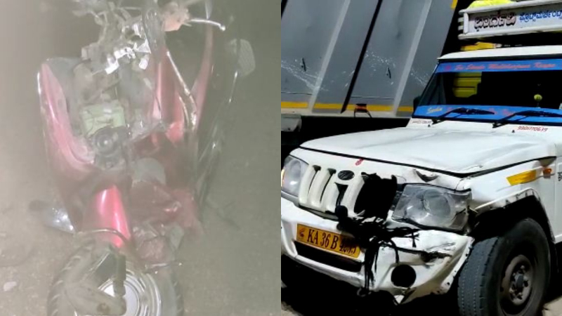 ಬೊಲೆರೋ, ಬೈಕ್ ಅಪಘಾತ – ಸವಾರ ಸ್ಥಳದಲ್ಲೇ ಸಾವು, ಪತ್ನಿ ಗಂಭೀರ