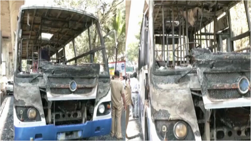 ರಸ್ತೆ ಮಧ್ಯೆ ಹೊತ್ತಿ ಉರಿದ 30 ಮಂದಿ ಪ್ರಯಾಣಿಕರಿದ್ದ BMTC ಬಸ್