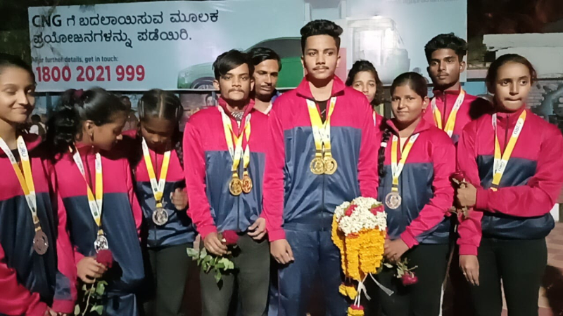 ರಾಷ್ಟ್ರಮಟ್ಟದ ಜಂಪ್ ರೋಪ್ ಸ್ಪರ್ಧೆಯಲ್ಲಿ ರಾಜ್ಯಕ್ಕೆ 5 ಚಿನ್ನ, 7 ಬೆಳ್ಳಿ ಪದಕ – ವಿದ್ಯಾರ್ಥಿಗಳಿಗೆ ಅದ್ದೂರಿ ಸ್ವಾಗತ
