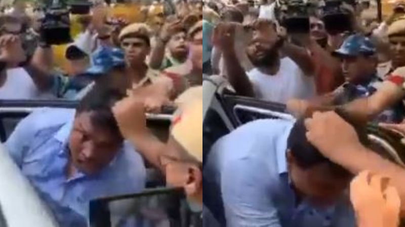 ಪ್ರತಿಭಟನೆ ವೇಳೆ ಕಾಂಗ್ರೆಸ್‌ ಮುಖಂಡನ  ಕೂದಲು ಹಿಡಿದು ಜೀಪಿನೊಳಗೆ ದಬ್ಬಿದ ಪೊಲೀಸರು
