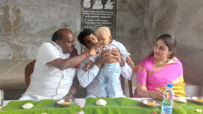 ದೇವರಿಗೆ ಮೊಮ್ಮಗನ ಮುಡಿ ನೀಡಿದ ಹೆಚ್.ಡಿ ಕುಮಾರಸ್ವಾಮಿ
