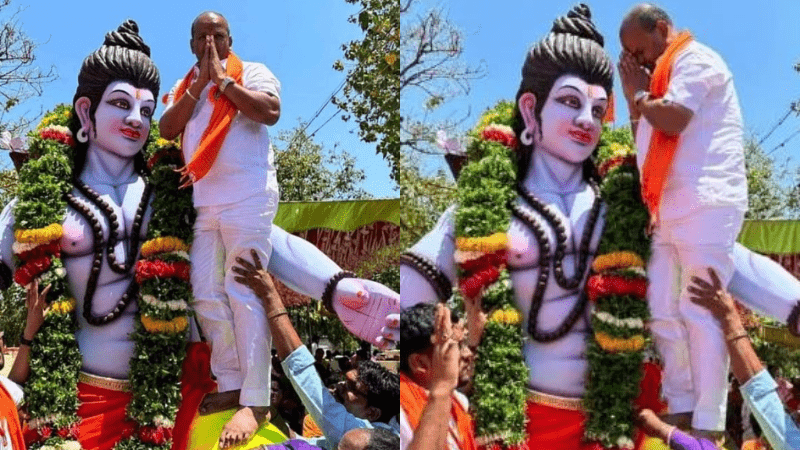 ಶ್ರೀರಾಮನ ತೊಡೆ ಮೇಲೆ ಏರಿ ಹೂಮಾಲೆ ಹಾಕಿ ಬಿಜೆಪಿ ಶಾಸಕ ಎಡವಟ್ಟು