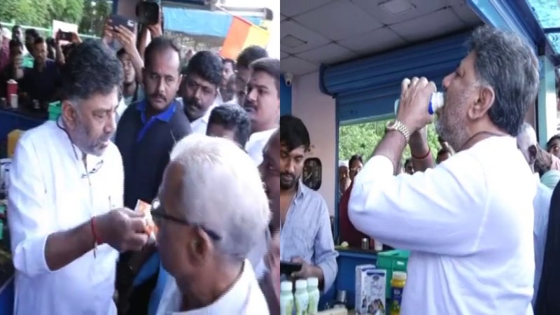 ಅಮುಲ್‍ಗೆ ವಿರೋಧ – ನಂದಿನಿ ಉತ್ಪನ್ನ ಖರೀದಿಸಿ ಹಂಚಿದ ಡಿಕೆಶಿ