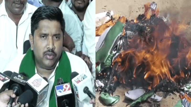 NR ಸಂತೋಷ್‍ಗೆ ಸಿಗದ ಅರಸೀಕೆರೆ ಟಿಕೆಟ್- ಬಿಜೆಪಿ ಬಾವುಟ, ಫ್ಲೆಕ್ಸ್‌ಗಳಿಗೆ ಬೆಂಬಲಿಗರಿಂದ ಬೆಂಕಿ