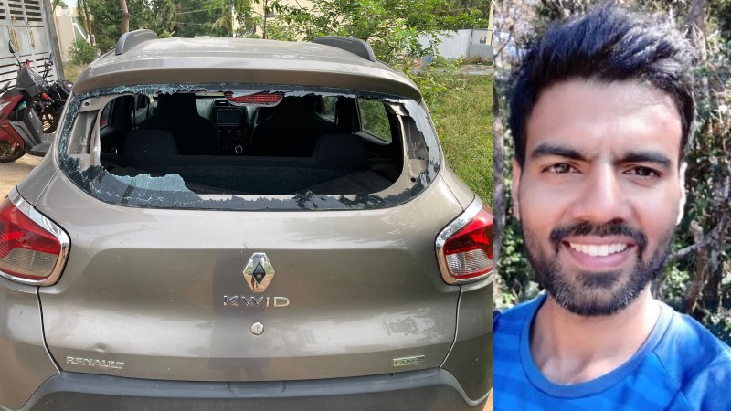 ಇಸ್ರೋ ವಿಜ್ಞಾನಿಯ ಕಾರಿಗೆ ಕಲ್ಲೆಸೆತ – ಹಿಂಭಾಗದ ಗಾಜು ಪುಡಿ ಪುಡಿ