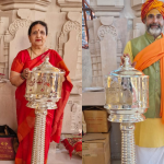 ರಾಮಲಲ್ಲಾನಿಗೆ 27 ಕಿಲೋ ತೂಗುವ ಬೆಳ್ಳಿದೀಪ ನೀಡಿದ ಆಚಾರ್ಯ ದಂಪತಿ