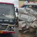 ಮಂಡ್ಯದಲ್ಲಿ ಕಾರಿಗೆ KSRTC ಬಸ್ ಡಿಕ್ಕಿ – ಐವರಿಗೆ ಗಾಯ