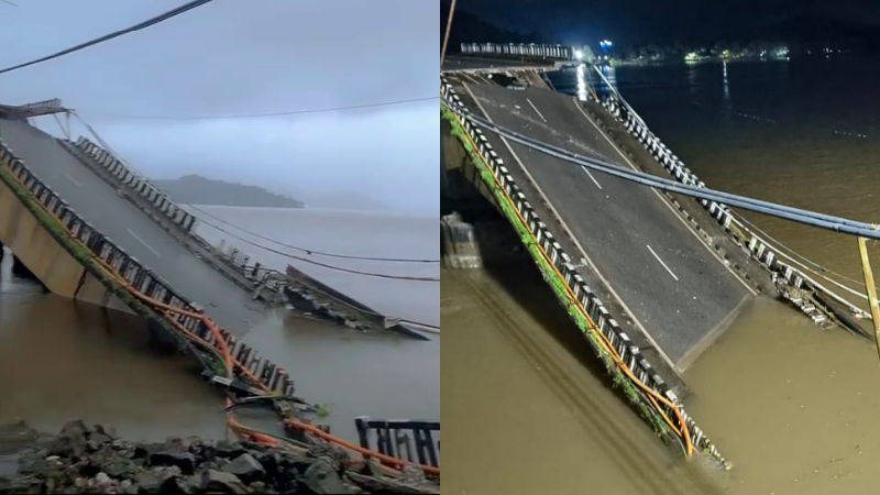 ಕಾಳಿ ನದಿಗೆ ಅಡ್ಡಲಾಗಿ ಕಟ್ಟಿದ್ದ ಸೇತುವೆ ಕುಸಿತ – ನೀರಿಗೆ ಬಿದ್ದ ಲಾರಿ, ಚಾಲಕನ ರಕ್ಷಣೆ