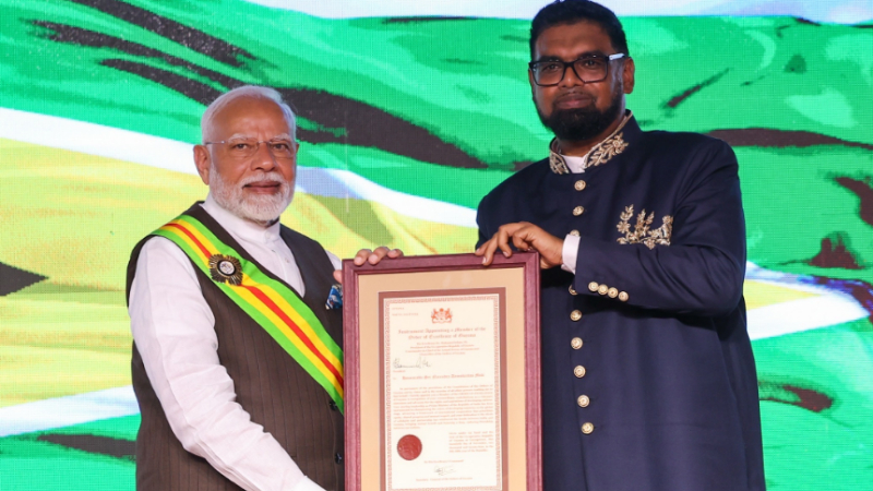 ಪ್ರಧಾನಿ ಮೋದಿಗೆ ಗಯಾನಾದ ಅತ್ಯುನ್ನತ ನಾಗರಿಕ ಗೌರವ ಪ್ರಶಸ್ತಿ