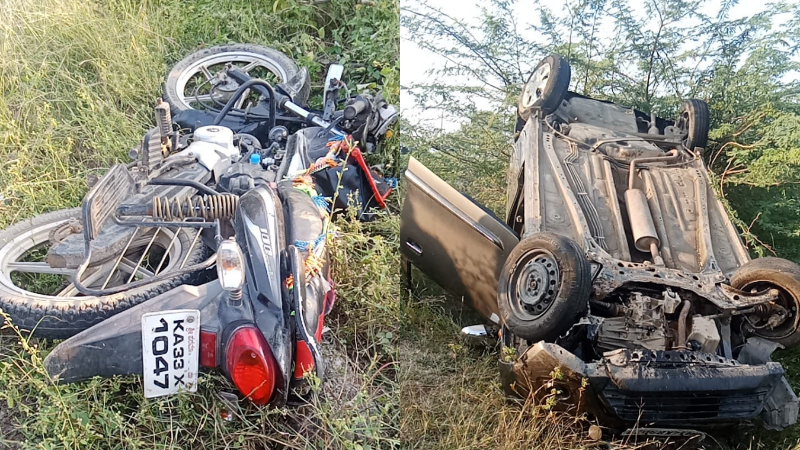 ಓವರ್‌ಟೆಕ್ ಮಾಡಲು ಹೋಗಿ ಬೈಕ್‌ಗೆ ಕಾರು ಡಿಕ್ಕಿ: ಸ್ಥಳದಲ್ಲೇ ಇಬ್ಬರು ಸಾವು