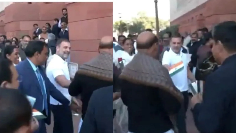 ಬಿಜೆಪಿ ಸಂಸದರಿಗೆ ಗುಲಾಬಿ ಜೊತೆಗೆ ತ್ರಿವರ್ಣ ಧ್ವಜ ನೀಡಿದ ವಿಪಕ್ಷಗಳು