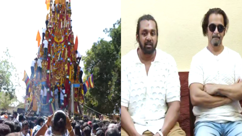 ಹುಟ್ಟೂರಿನ ರಥೋತ್ಸವದಲ್ಲಿ ತೇರು ಎಳೆದ ಅರ್ಜುನ್ ಸರ್ಜಾ, ಧ್ರುವ ಸರ್ಜಾ