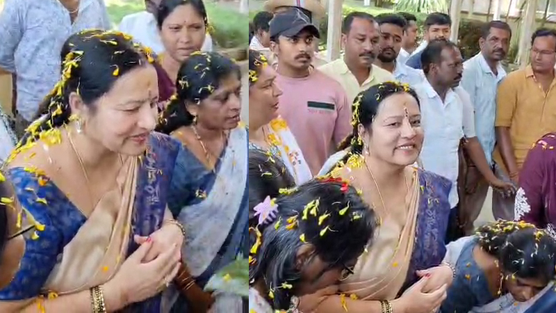 10 ತಿಂಗಳ ಬಳಿಕ ಹಾಸನಕ್ಕೆ ಎಂಟ್ರಿ – ಭವಾನಿ ರೇವಣ್ಣಗೆ ಹೂಮಳೆ, ಆರತಿ ಬೆಳಗಿ ಸ್ವಾಗತ