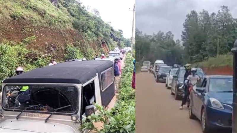 ದತ್ತಪೀಠ ಮಾರ್ಗದಲ್ಲಿ ಕಾರು, ಜೀಪ್ ಡಿಕ್ಕಿ – ಕಿಲೋಮೀಟರ್‌ಗಟ್ಟಲೇ ಟ್ರಾಫಿಕ್ ಜಾಮ್!