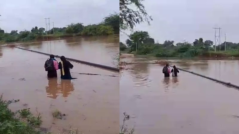 ಪರೀಕ್ಷೆ ಬರೆಯಲು ತಂದೆಯ ಕೈ ಹಿಡಿದು ತುಂಬಿ ಹರಿಯುತ್ತಿರುವ ನದಿ ದಾಟಿದ ವಿದ್ಯಾರ್ಥಿನಿ