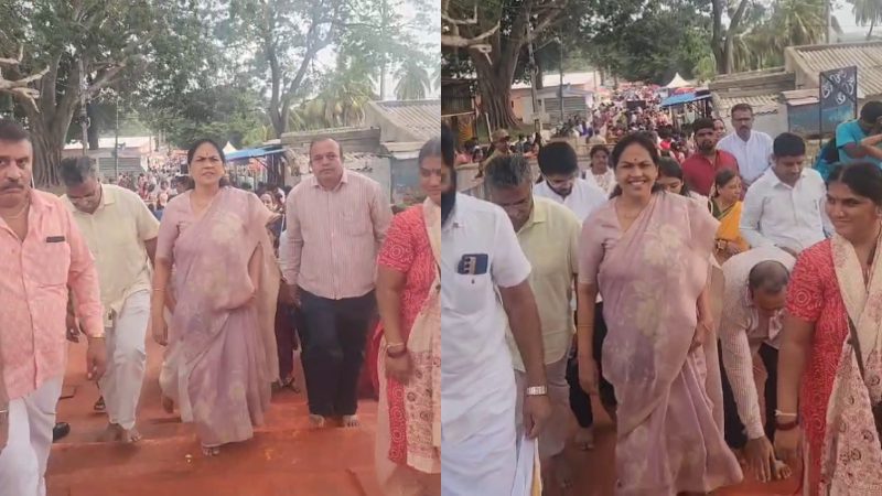ಚಾಮುಂಡಿ ಬೆಟ್ಟ ಏರಿ ದೇವಿ ದರ್ಶನ ಪಡೆದ ಶೋಭಾ ಕರಂದ್ಲಾಜೆ