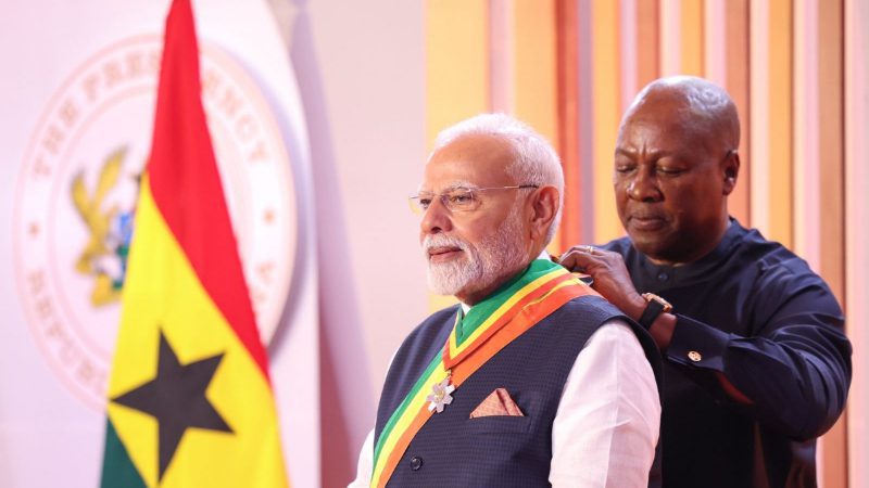 ಪ್ರಧಾನಿ ಮೋದಿಗೆ ಘಾನಾದ ರಾಷ್ಟ್ರೀಯ ಗೌರವ ಪ್ರದಾನ