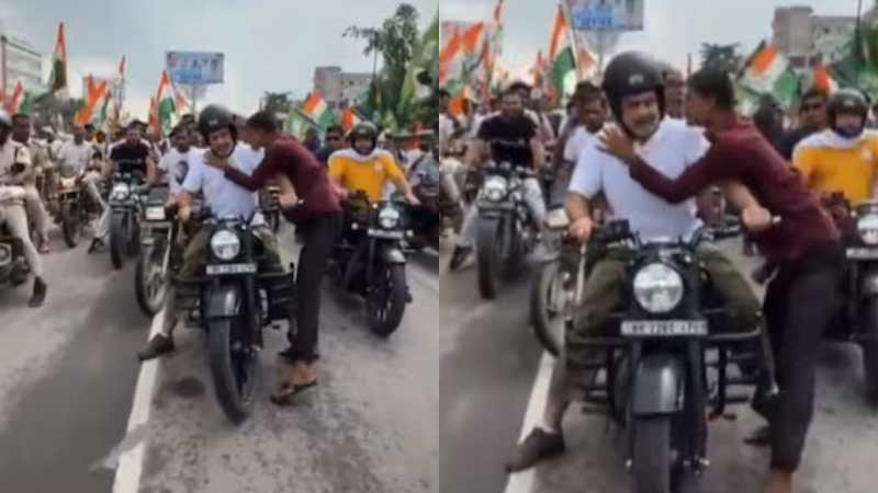 Man kisses Rahul Gandhi on bike during Bihar rally gets slapped by guard