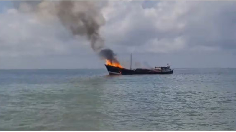 Ship Headed To Somalia Loaded With Rice Sugar Catches Fire At Gujarat Jetty