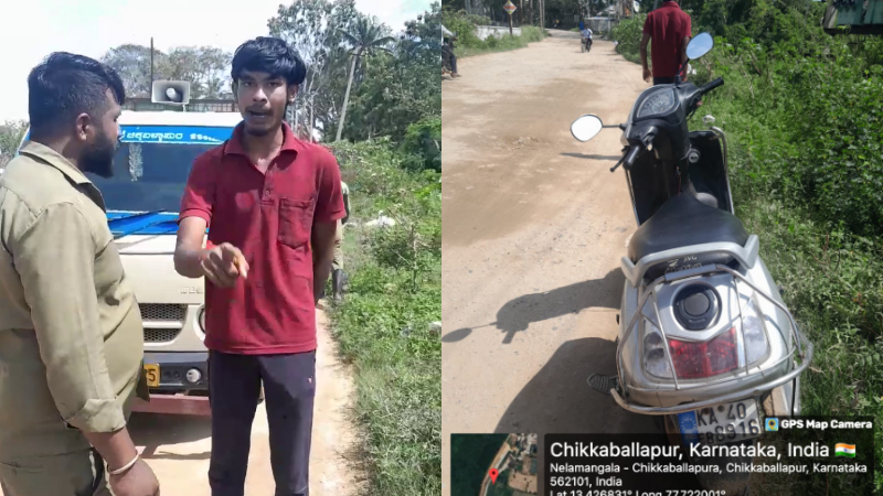 A young mans bike seized after he caught throwing garbage on the road in chikkaballapura