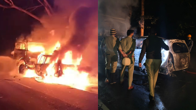 An Innova driver was tragically burnt alive in a collision with a tipper truck in Srirangapatna