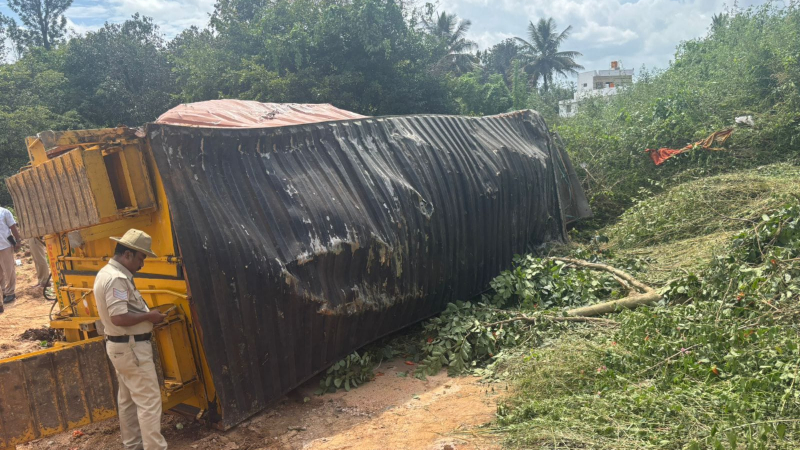 Anekal Container Lorry Overturn