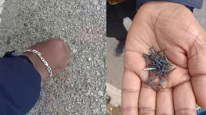 ಬೆಂಗಳೂರಿನಲ್ಲಿ ಪಂಚರ್ ಮಾಫಿಯಾ| ನಾಗಸಂದ್ರ - ಗೊರಗುಂಟೆಪಾಳ್ಯ ರಸ್ತೆಯಲ್ಲಿ ರಾಶಿ ರಾಶಿ ಮೊಳೆಗಳು 1 Puncture Mafia In Bengaluru Nails Found On Roads Goraguntepalya nagasandra