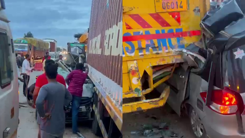 Two killed in horrific accident between lorry and car on Nelamangala Highway