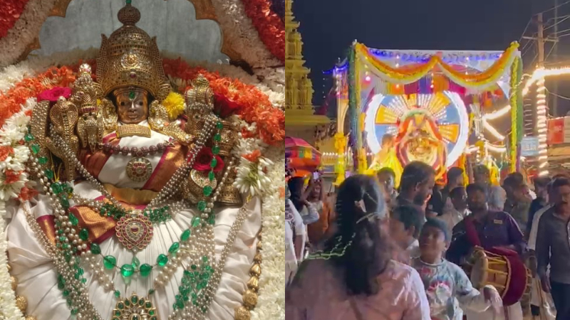 ಚಾಮುಂಡಿ ತಾಯಿಗೆ ಮುಡಿ ಉತ್ಸವ; ರಾಜರ ವಜ್ರ-ವೈಡೂರ್ಯ ಅಲಂಕಾರದಲ್ಲಿ ಕಂಗೊಳಿಸಿದ ದೇವಿ 1 chamundi mudi utsav