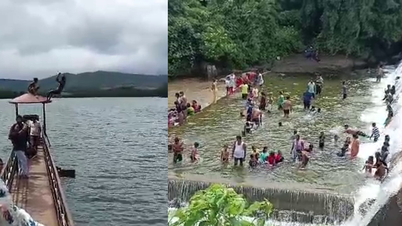 tourists risk their lives for swimming in ayyana kere kadur chikmagaluru