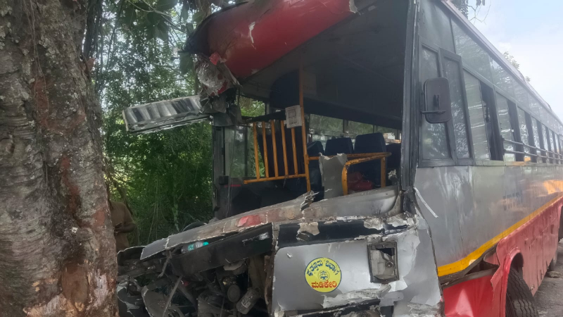 bus hits tree more than 10 injured five in critical condition in arasikere