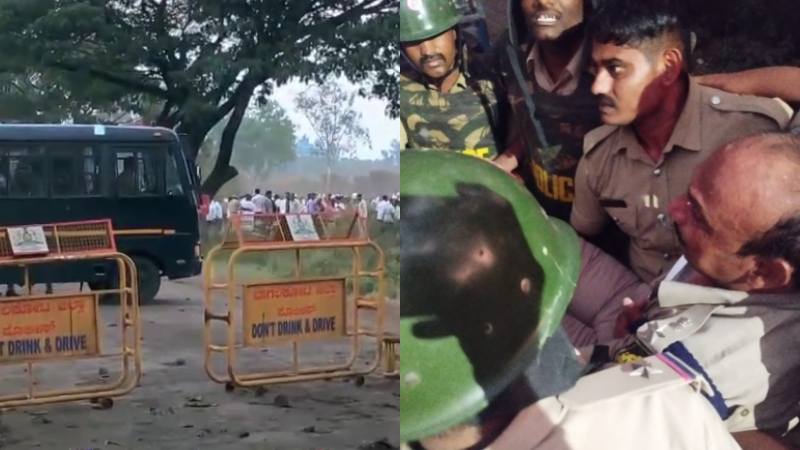 stone pelting on police van bagalkot