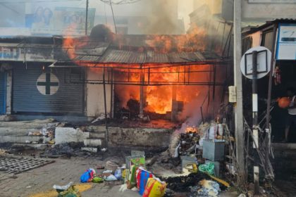 Electrical short circuit fire at grocery store Betageri Gadag
